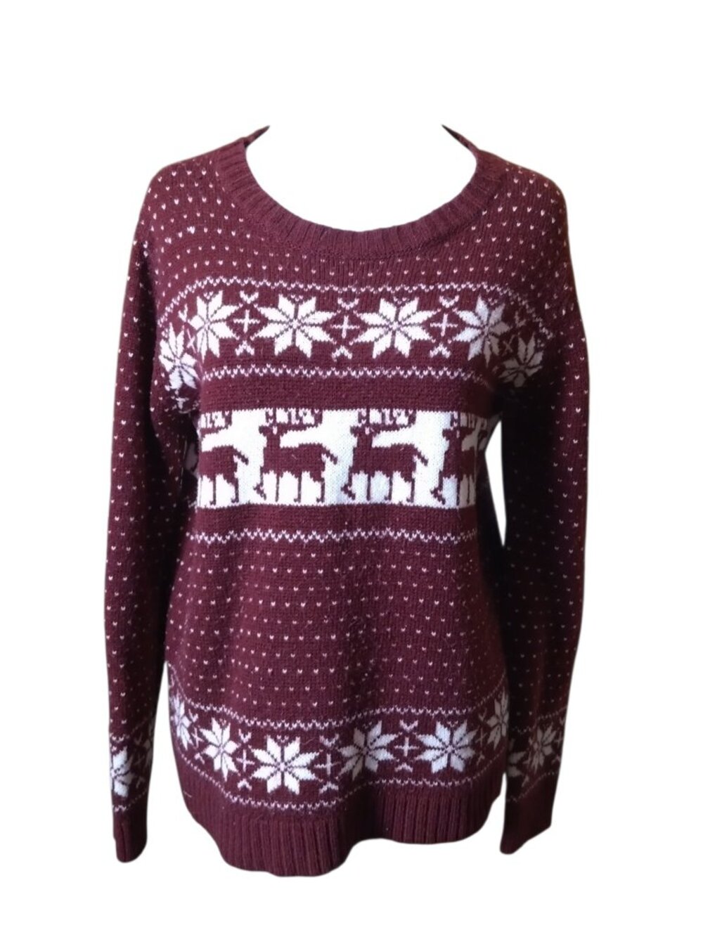 POL Fair Isle Reindeer Snowflake Christmas Sweater Size Medium Holiday Cabincore